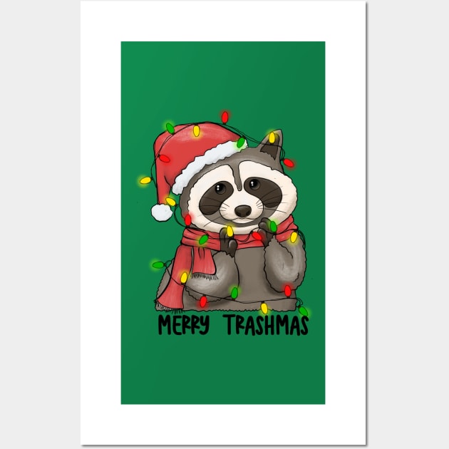 Merry Trashmas, Cute Adorable Raccoon Trash Panda Festival Holiday Design Wall Art by ThatVibe